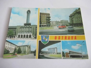Ostrava - radnice, náměstí Vítězného února, dům kultury pracujících VŽKG, městská poštovní správa, nádraží ČSD