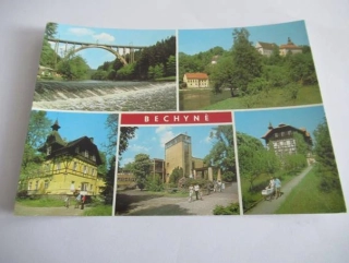 Bechyně - Bechyňský most, zámek, lázeňský dům Šárka, lázně - jídelna, lázeňský dům Libuše