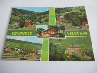 Krkonoše - Velká Úpa - celkový pohled, zotavovna ROH Radium, Dolní stanice lanovky na Portášky, zotavovna ROH Kolektiv, zotavovna ROH Budovatel