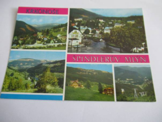 Krkonoše - Špindlerův Mlýn - komplex hotelů a zotavovna ROH, Centrum, Pohled od Krausovek - Labská, údolí Sv. Petra, Lanovka na Pláň