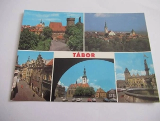Tábor - zbytky středověkého opevnění, celkový pohled, Pražská ulice, Žižkovo náměstí, radnice s kašnou