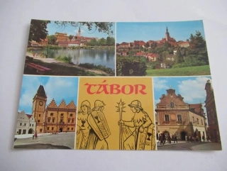 Tábor - pohled přes Jordán, celkový pohled, gotická radnice, historické domy na Žižkově náměstí