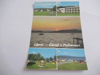 Lipno - Černá v Pošumaví - celkový pohled, hotel Racek, západ slunce..