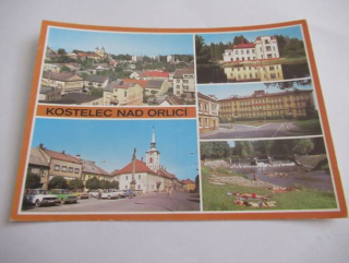 Kostelec nad Orlicí - celkový pohled, náměstí, škola, gymnázium, Orlice