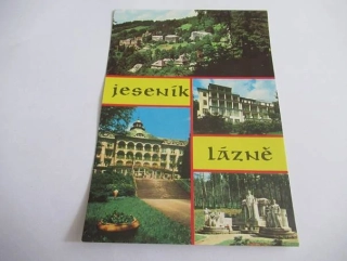 Jeseník - lázně - celkový pohled, lázeňský dům P. Bezruč, Priessnitzovo sanatorium, Priessnitzův pomník
