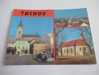 Tachov - náměstí, město od jihu, hřbitovní kostel sv. Václava