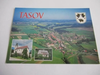 Tasov - letecký pohled, kostel sv. Petra a Pavla, vila Jakuba Demla
