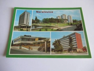 Neratovice - dům kultury, moderní bytová výstavba, dům služeb a krytý bazén, spolana n. p. administrativní budova